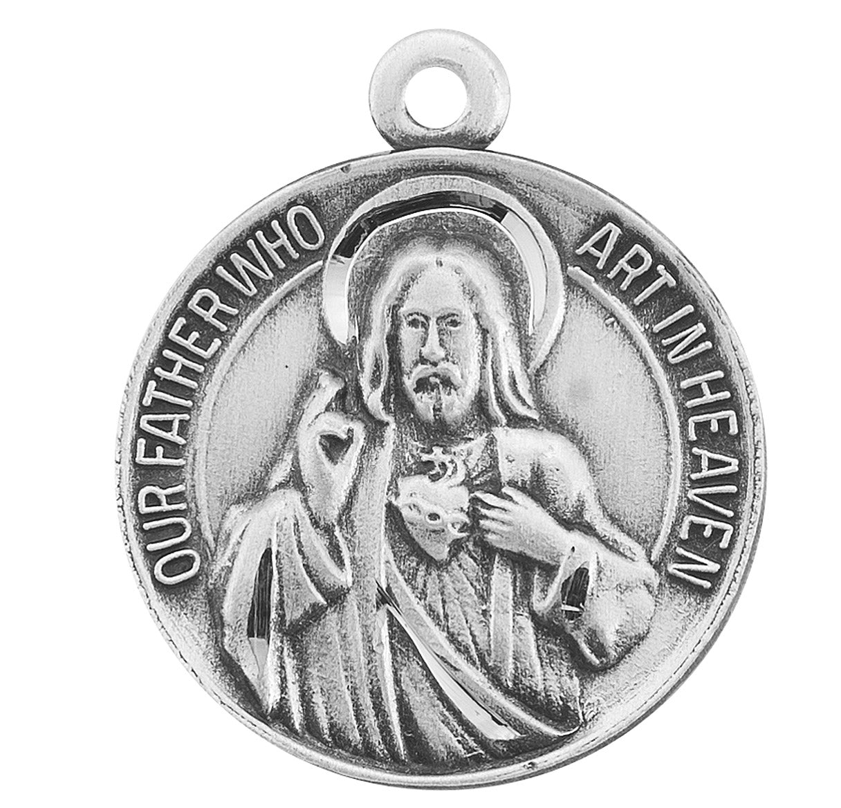 Our Father/Hail Mary Round Sterling Silver Medal Pendant with Chain