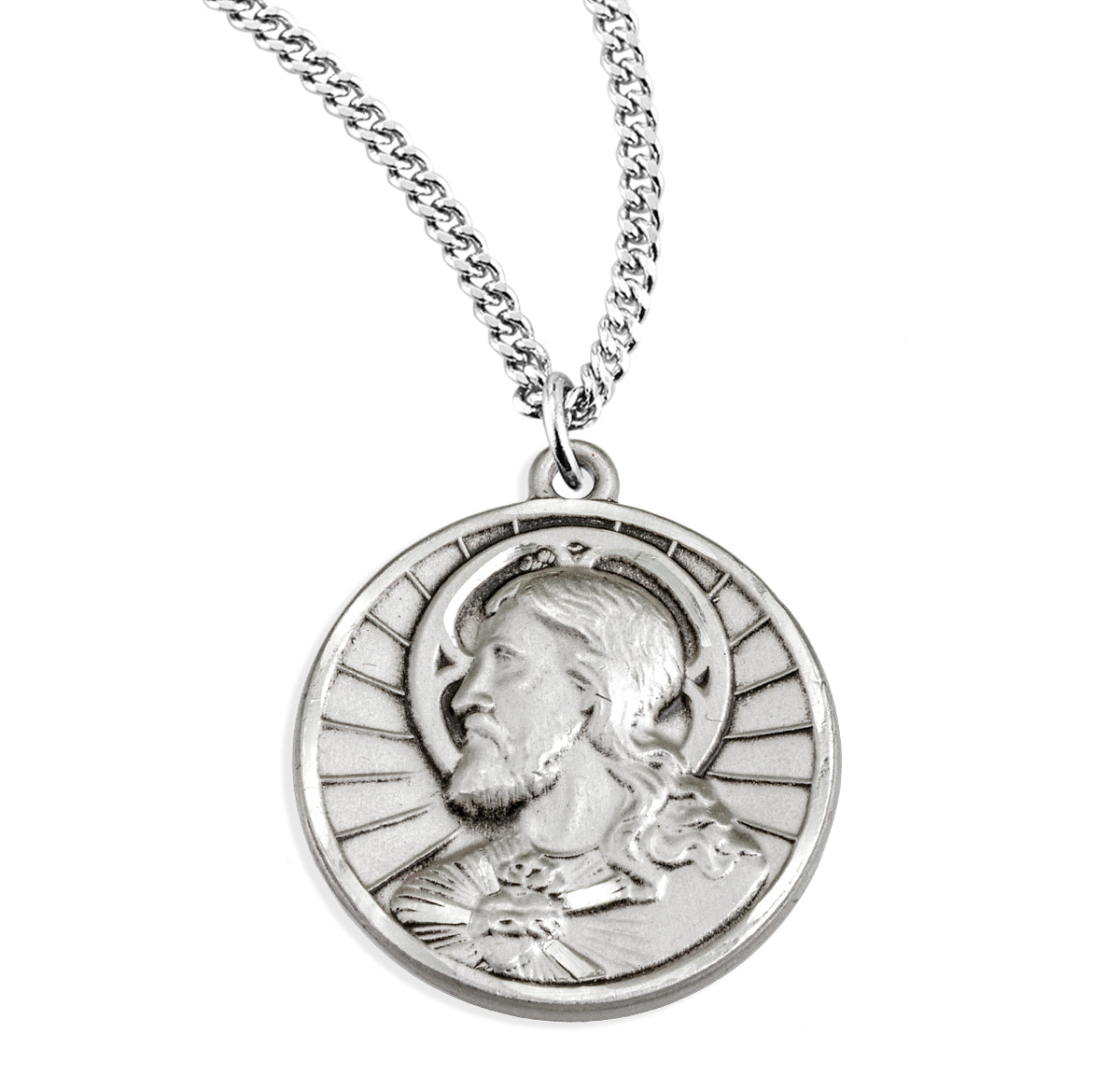Sterling Silver Scapular Sacred Heart of Jesus Double Sided Medal Pend