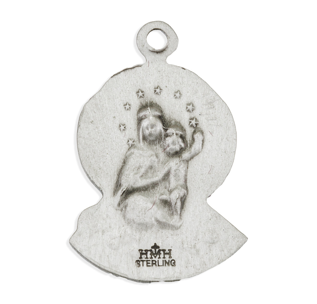 Scapular Sacred Heart of Jesus Profile Sterling Silver Double Sided Medal Pendant with Chain