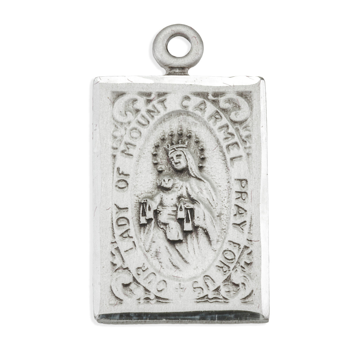 Our Lady of Mount Carmel Sterling Silver Scapular Double Sided Medal Pendant with Chain