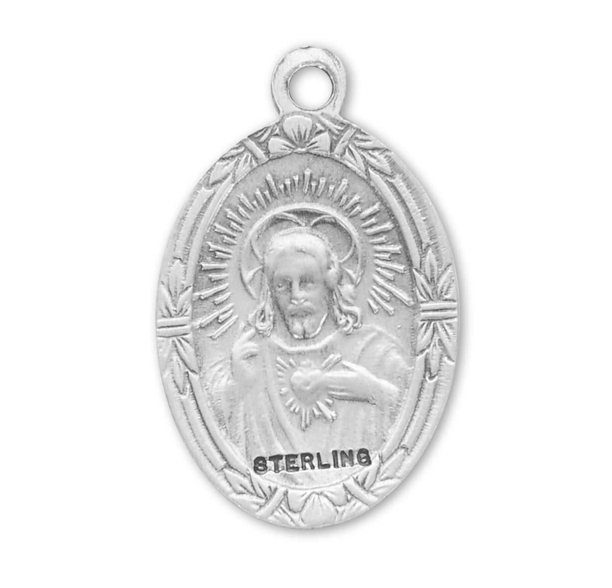 Sacred Heart of Jesus Sterling Silver Scapular Double Sided Medal Pendant with Chain