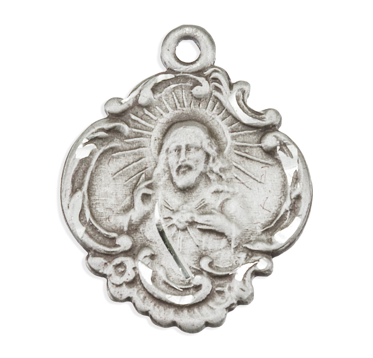 Sterling Silver Scapular Sacred Heart of Jesus Medal Pendant with Chain