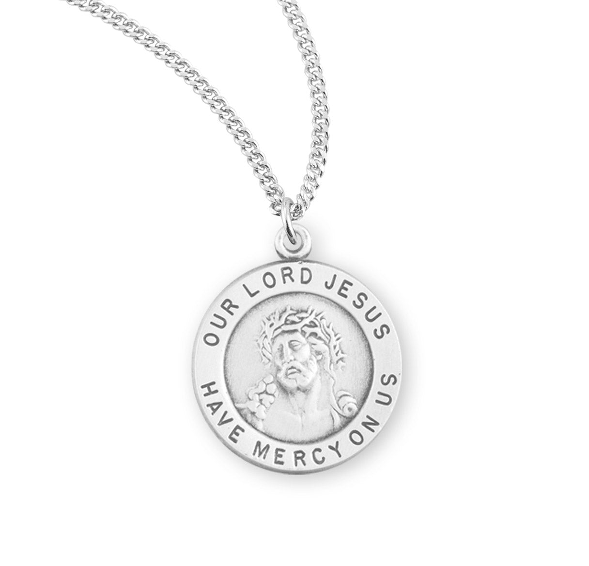 Sterling Silver Round Lord Jesus Christ Medal Pendant with Chain