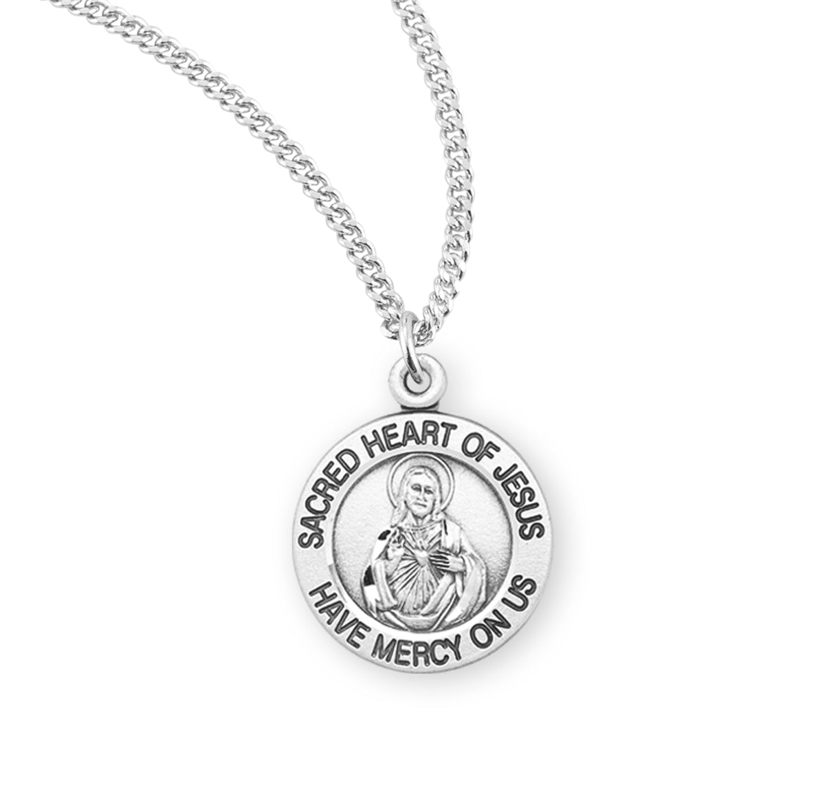 Sterling Silver Scapular Sacred Heart of Jesus Double Sided Medal Pendant with Chain