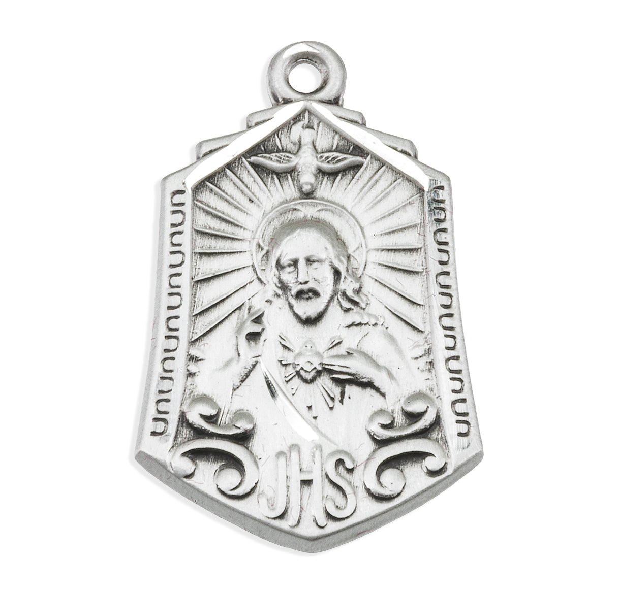 Sterling Silver Scapular Sacred Heart of Jesus Double Sided Medal Pendant with Chain