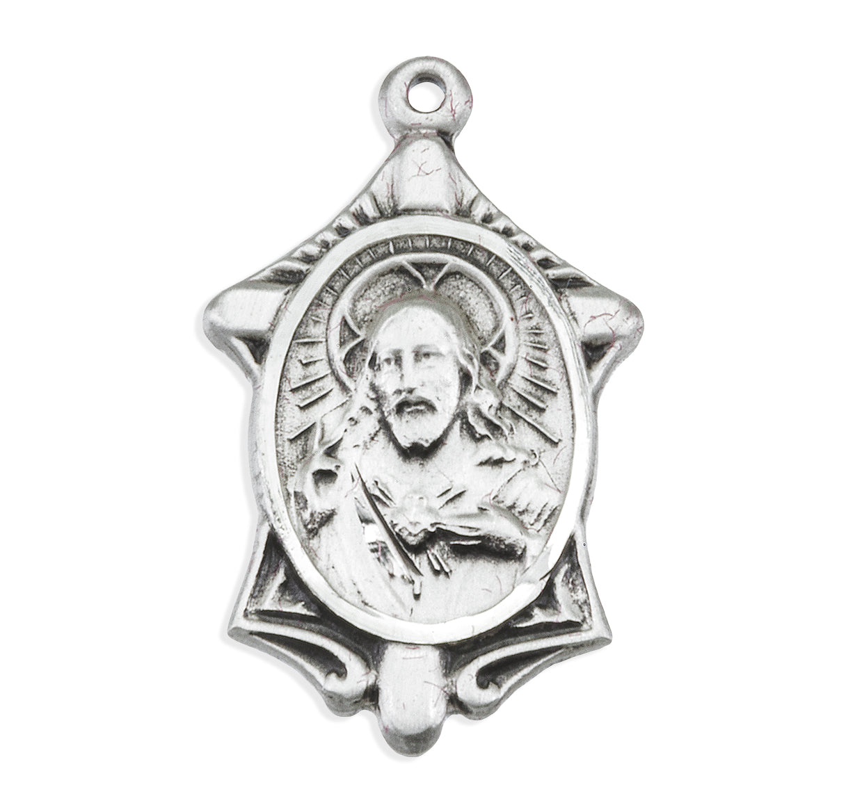Sacred Heart of Jesus Sterling Silver Scapular Medal Pendant with Chain