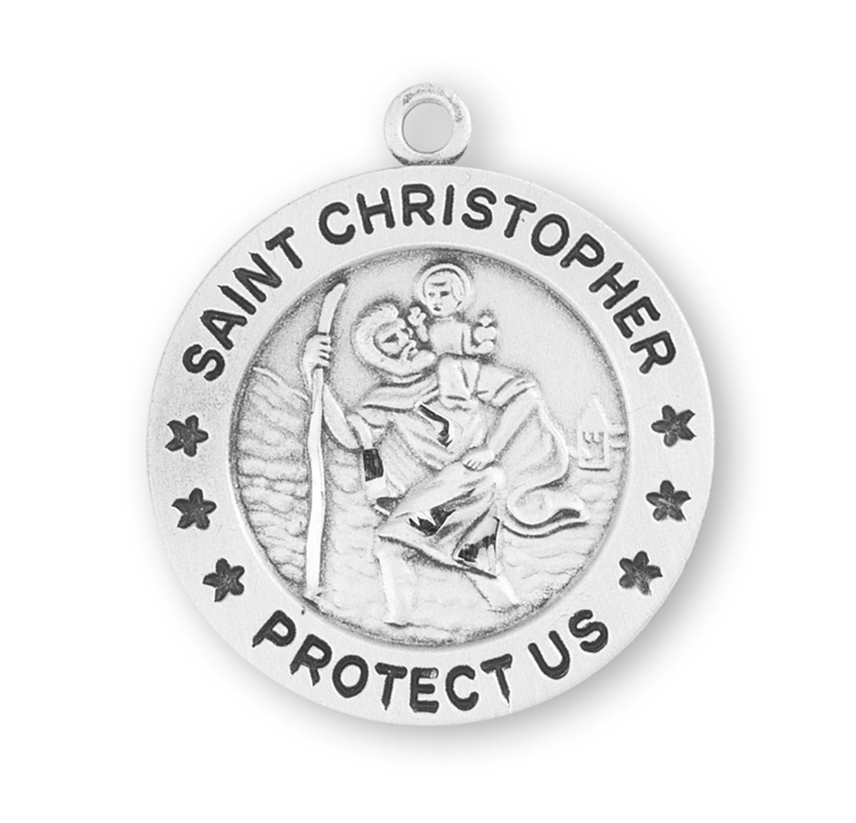Saint Christopher Protect Us Round Sterling Silver Medal Pendant with Chain