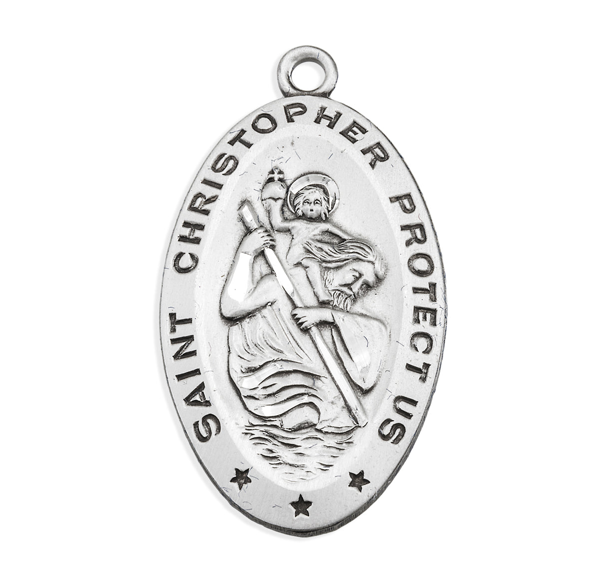 Saint Christopher Protect Us Oval Saint Christopher Protect Us Sterling Silver Medal Pendant with Chain