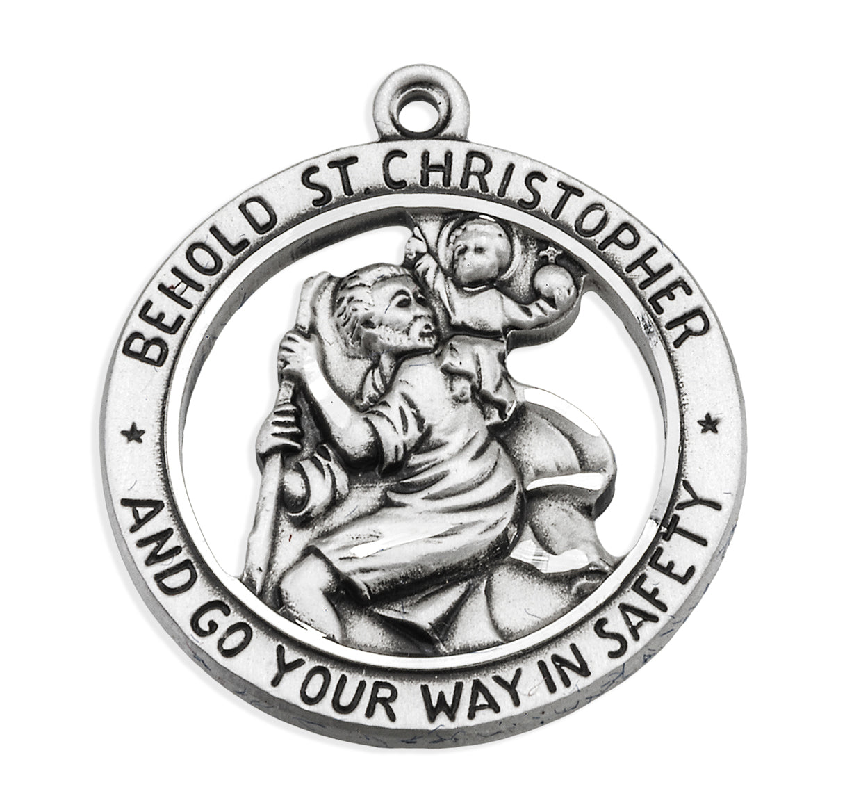 Saint Christopher Protect Us Round Sterling Silver Medal Pendant with Chain