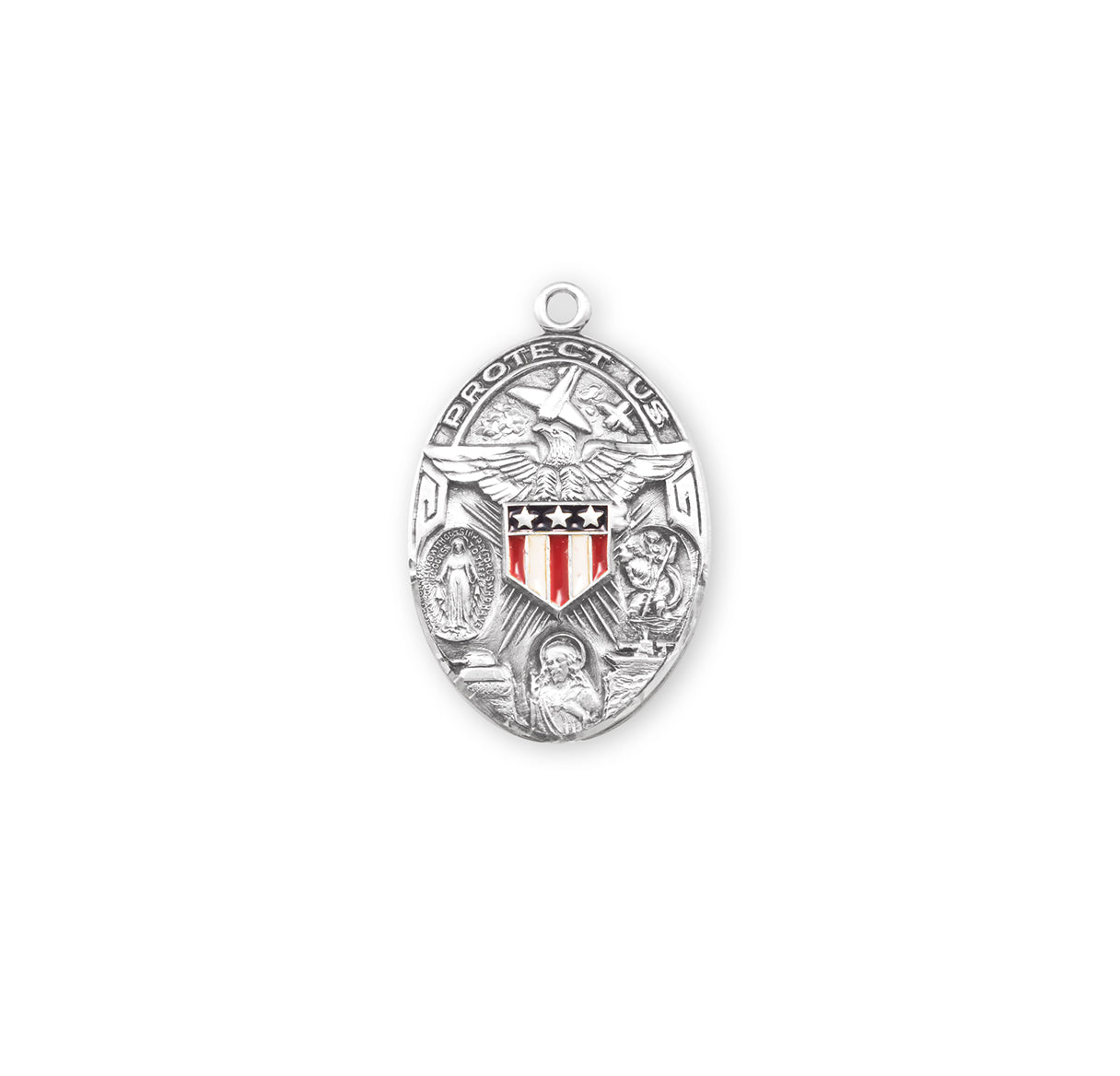 Sterling Silver Oval Military Medal Pendant with Chain