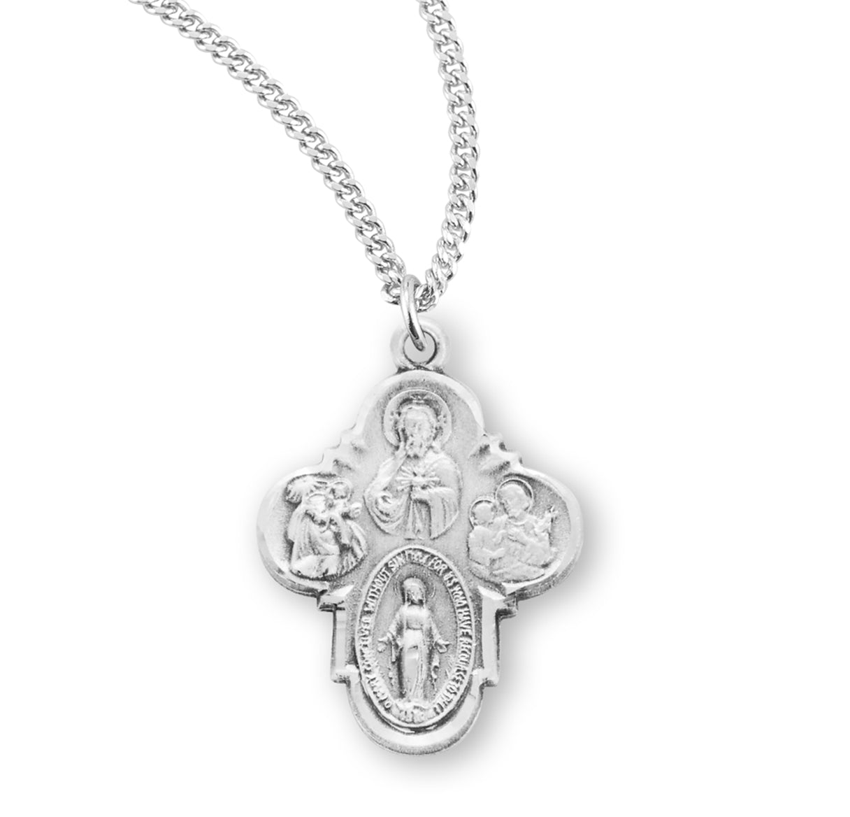 Sterling Silver 4-Way Cross Medal Pendant with Chain