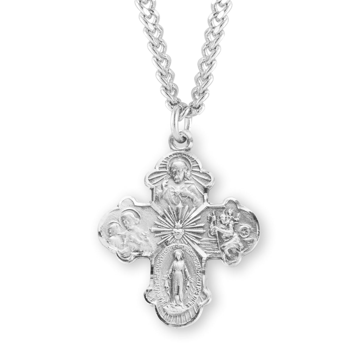 Sterling Silver 4-Way Cross Medal Pendant with Chain