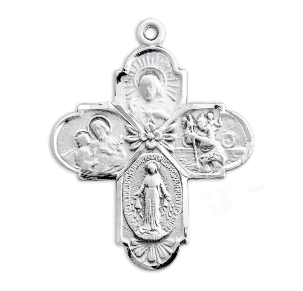 Sterling Silver 4-Way Cross Medal Pendant with Chain