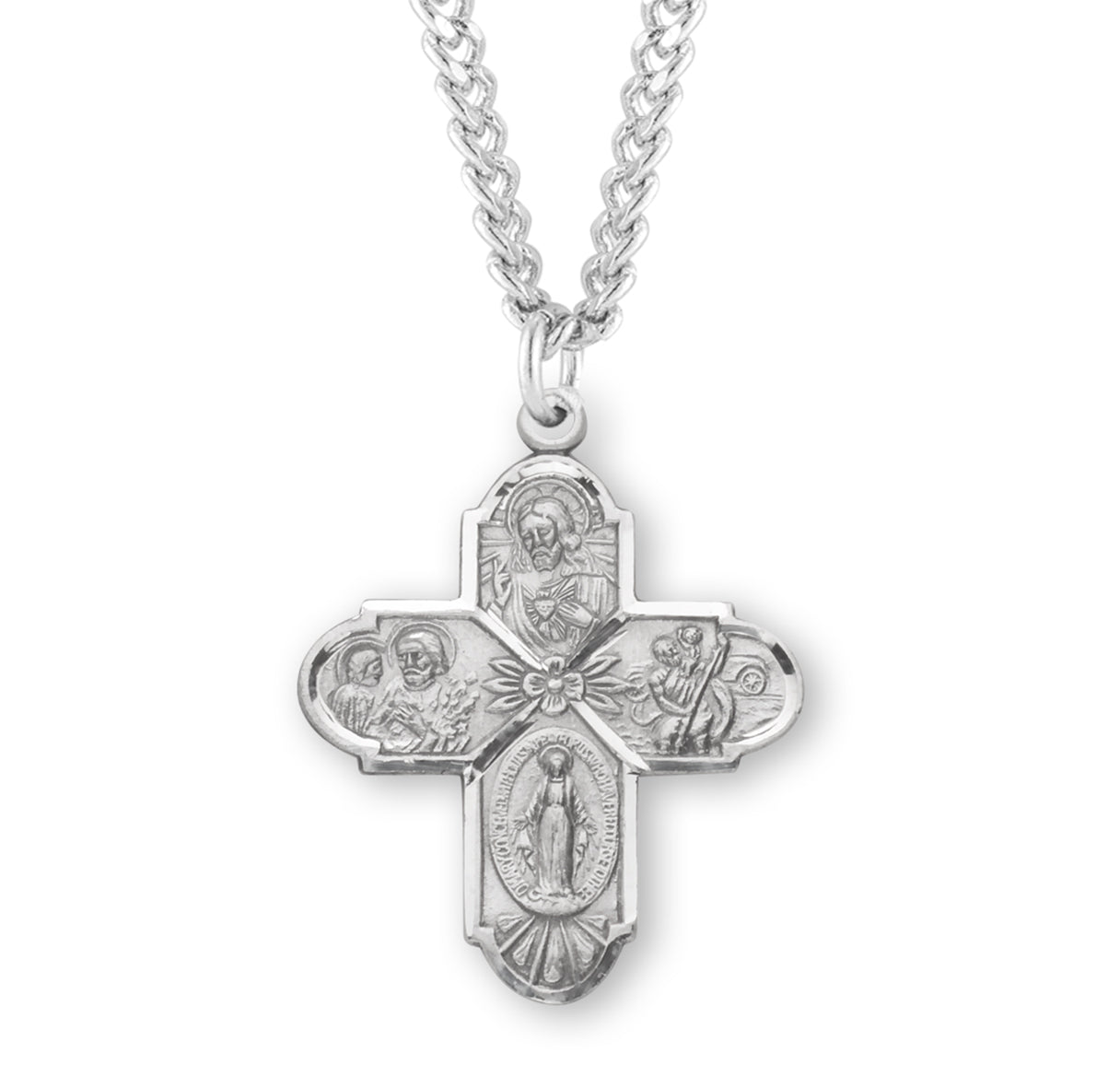 Sterling Silver 4-Way Cross Medal Pendant with Chain