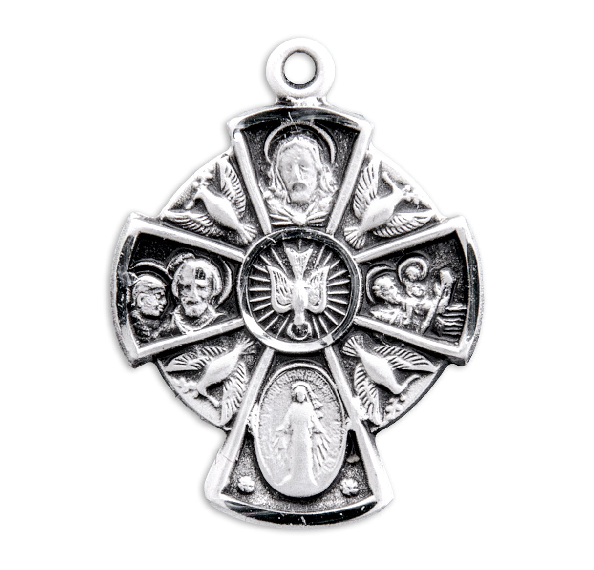 Sterling Silver 4-Way Cross Medal Pendant with Chain