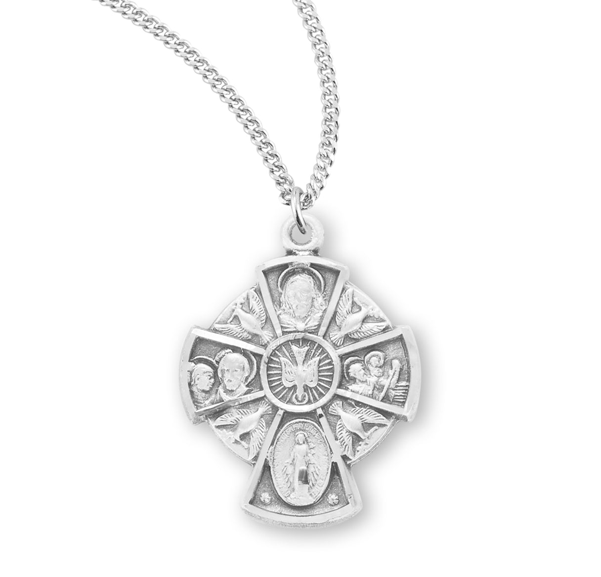 Sterling Silver 4-Way Cross Medal Pendant with Chain