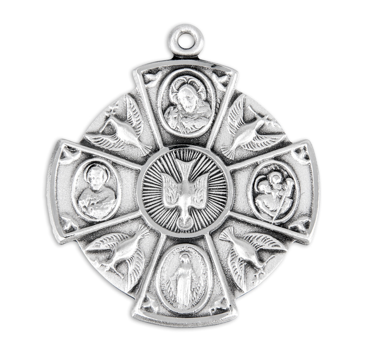 Sterling Silver 4-Way Cross Medal Pendant with Chain