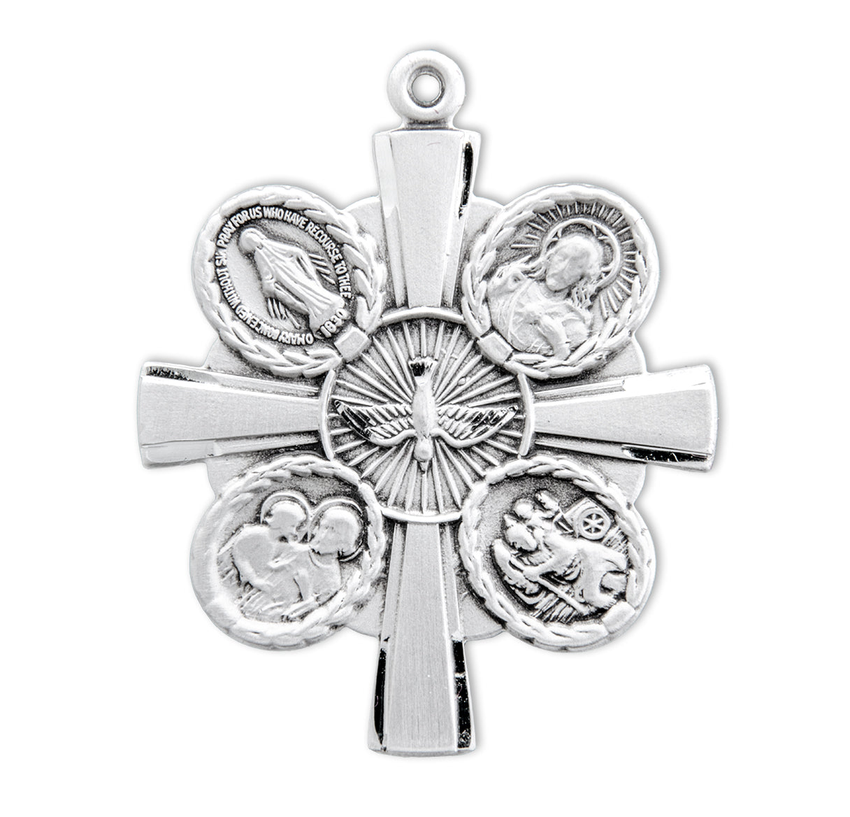 Sterling Silver 4-Way Cross Medal Pendant with Chain