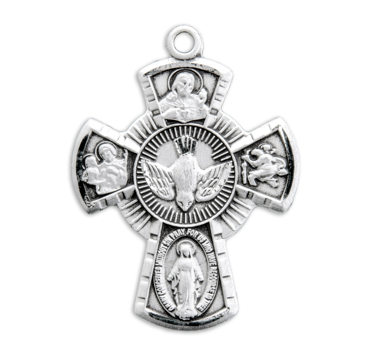 Sterling Silver 4-Way Cross Medal Pendant with Chain