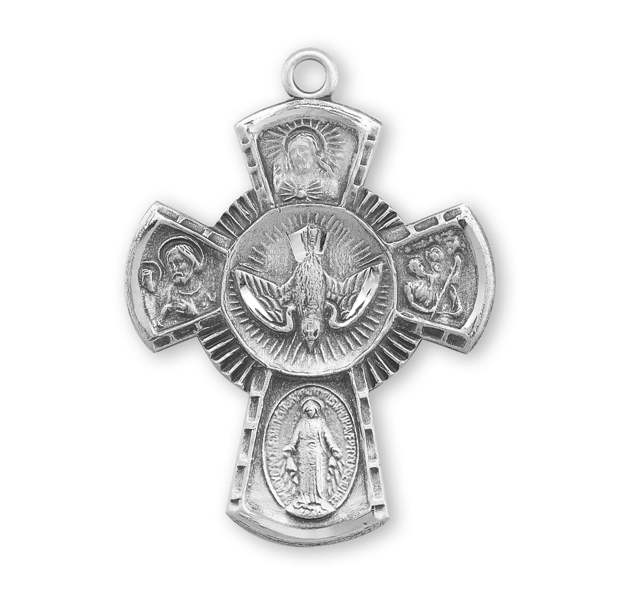 Sterling Silver 4-Way Cross Medal Pendant with Chain