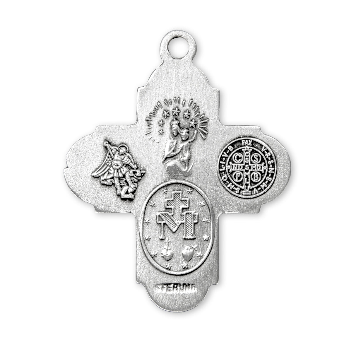 Saint Benedict Sterling Silver Four Way Medal Pendant with Chain