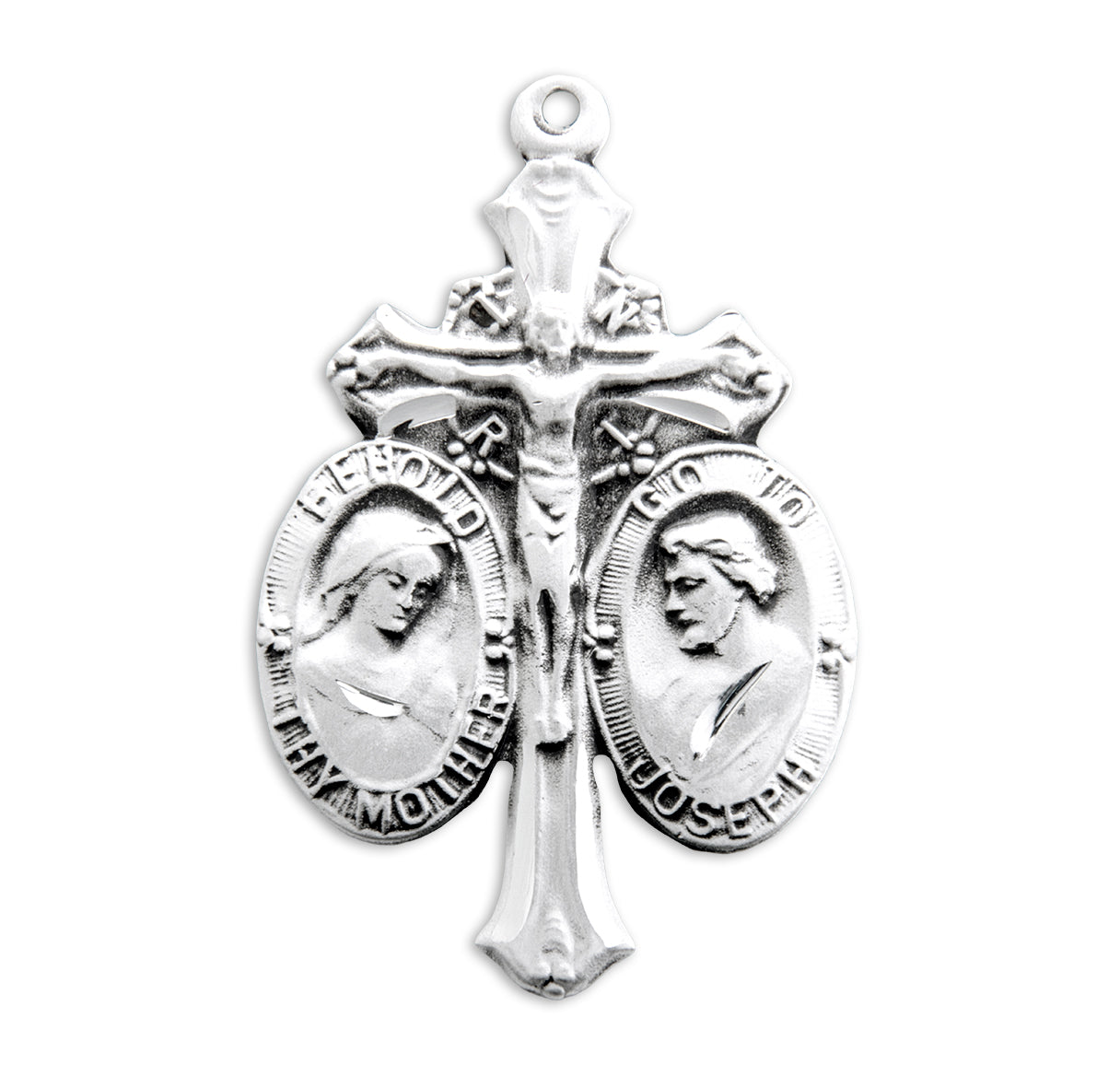 Sterling Silver Jesus-Mary-Joseph Medal Pendant with Chain