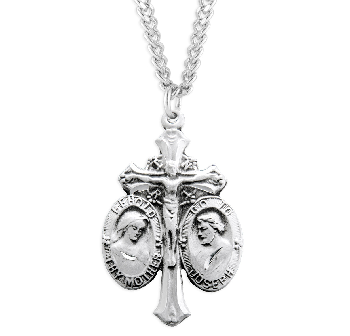 Sterling Silver Jesus-Mary-Joseph Medal Pendant with Chain