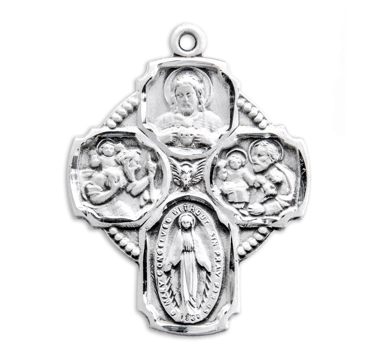 Sterling Silver 4-Way Cross Medal Pendant with Chain