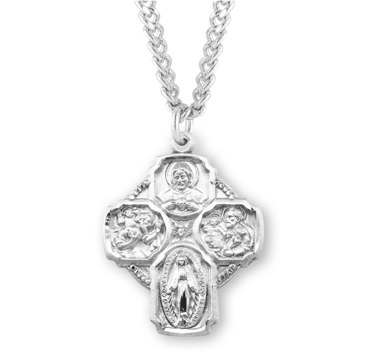 Sterling Silver 4-Way Cross Medal Pendant with Chain