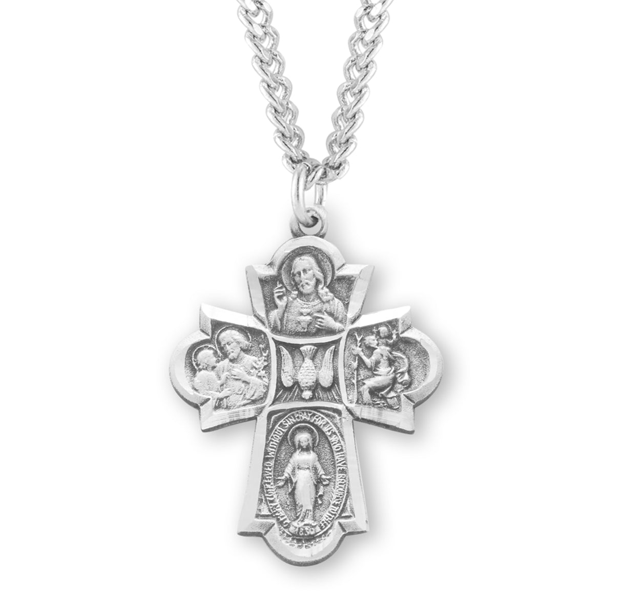 Sterling Silver 4-Way Cross Medal Pendant with Chain