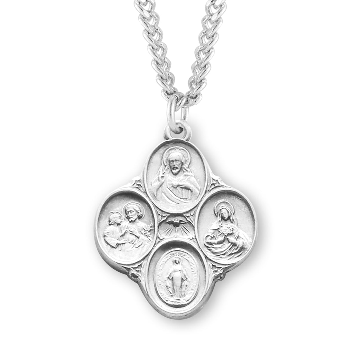 Sterling Silver 4-Way Cross Medal Pendant with Chain