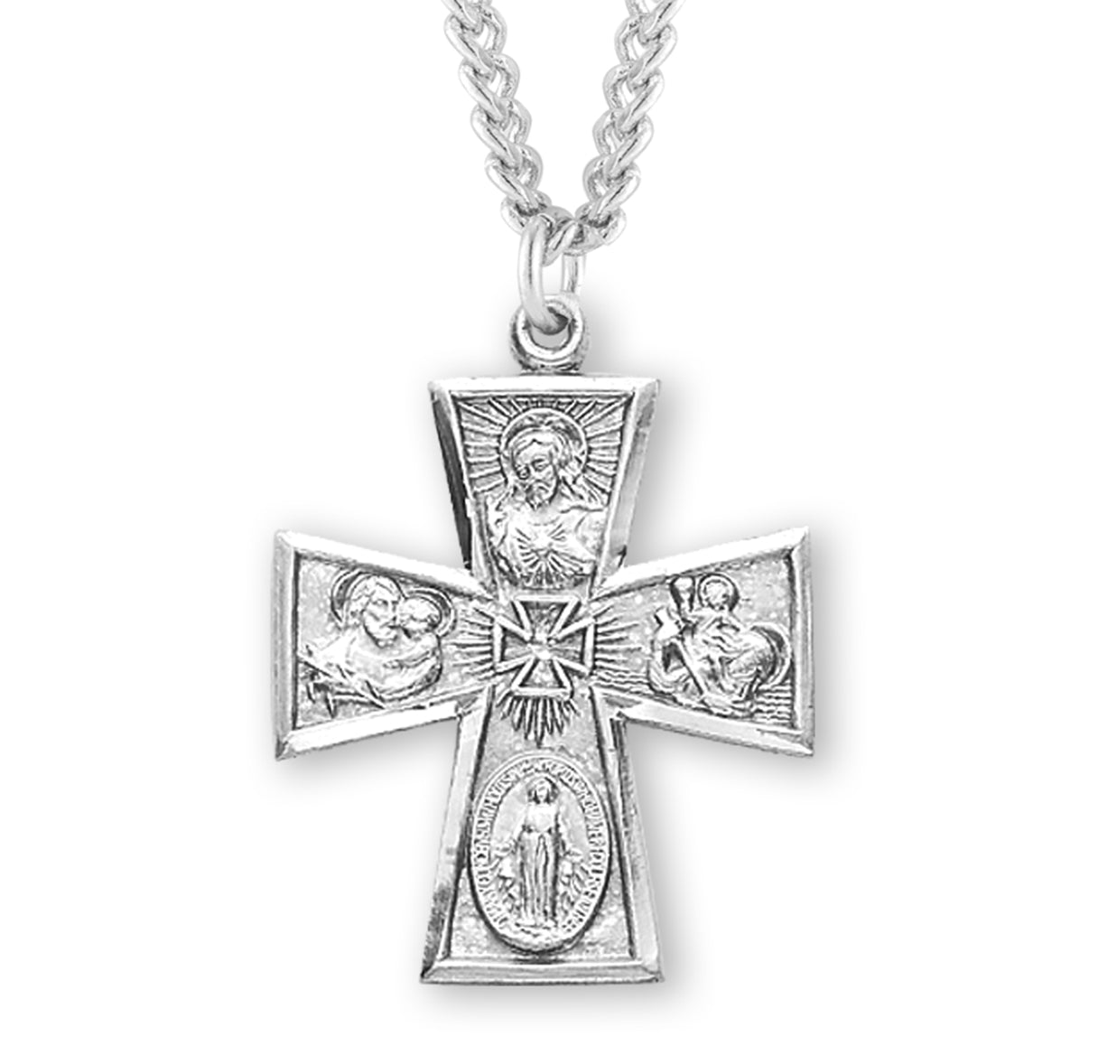 Sterling Silver 4-Way Cross Medal Pendant with Chain