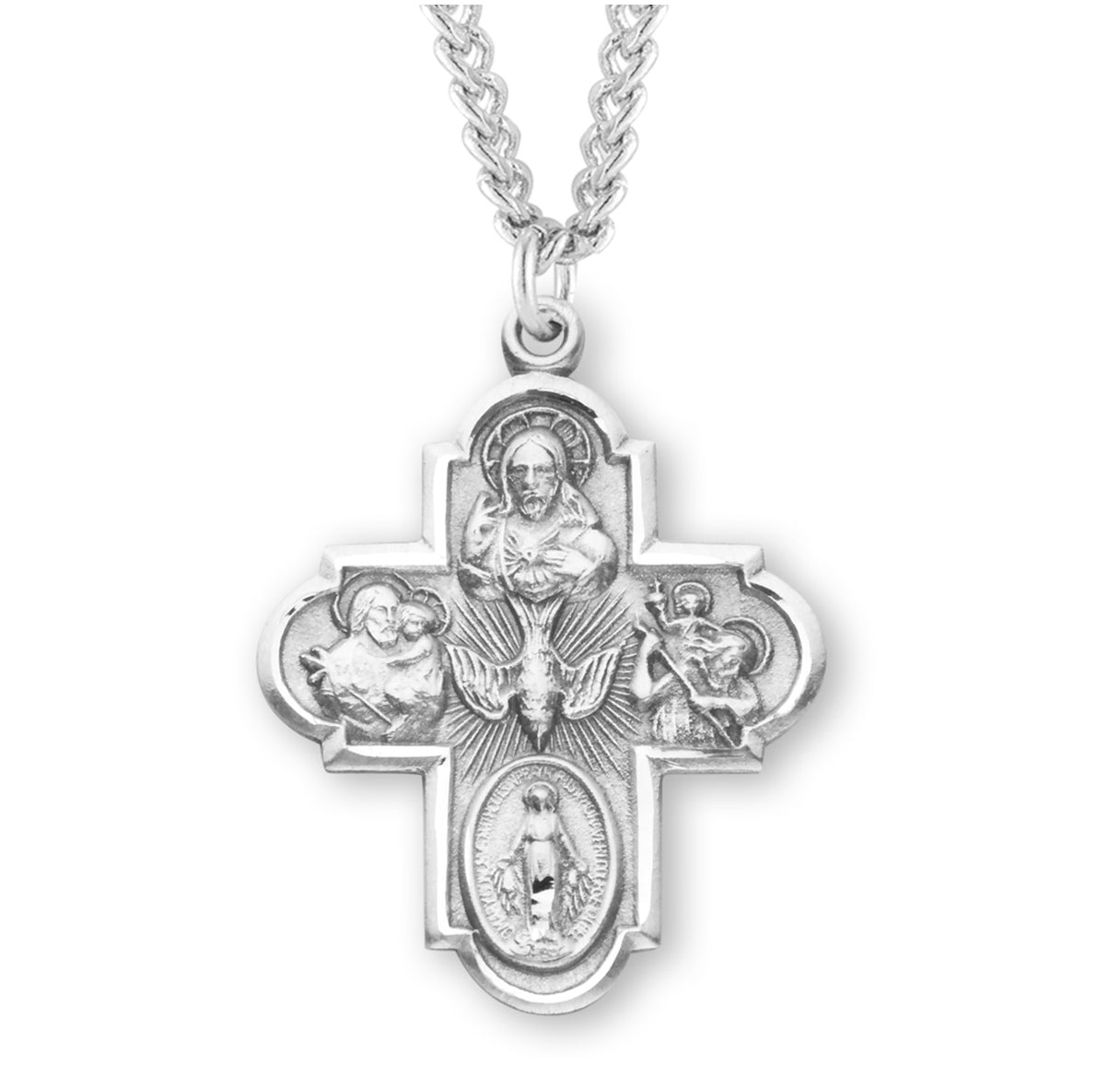 Sterling Silver 4-Way Cross Medal Pendant with Chain