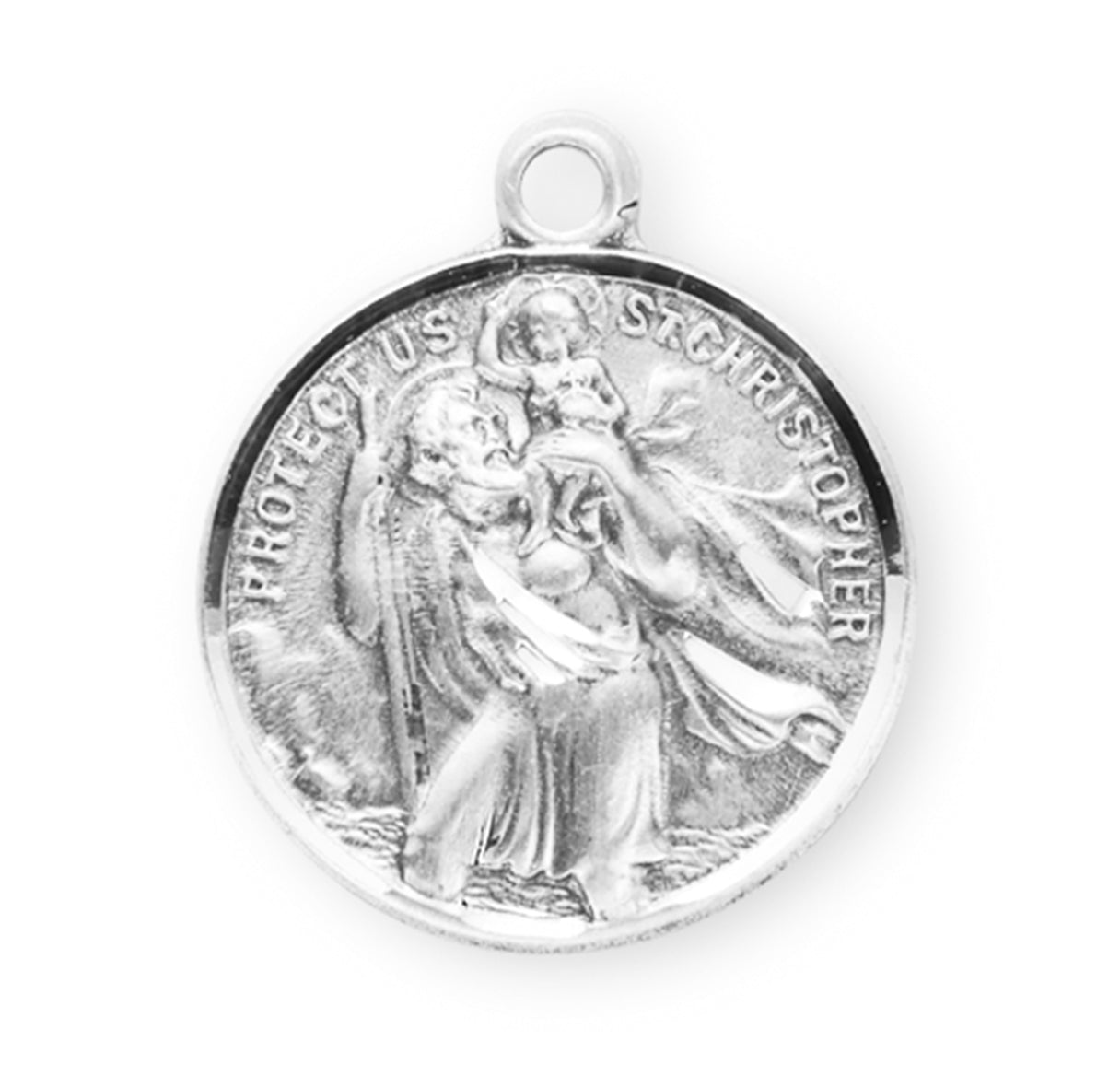 Saint Christopher Protect Us and Saint Raphael Double Sided Sterling Silver Medal Pendant with Chain