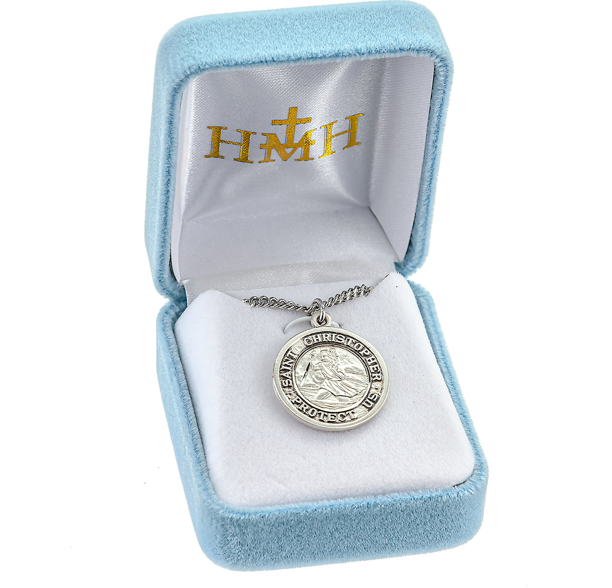Saint Christopher Protect Us Sterling Silver Medal Pendant with Chain