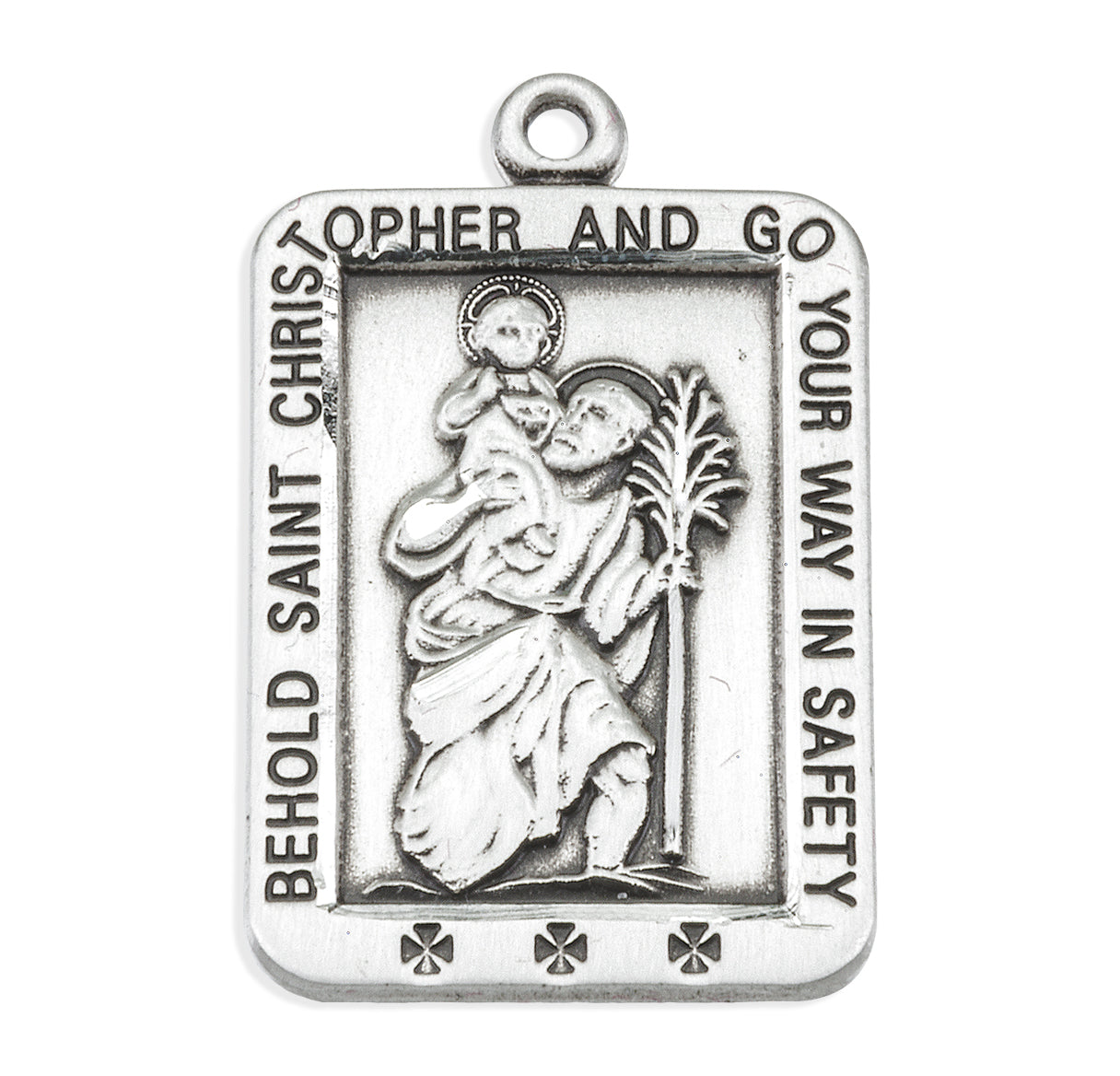 Saint Christopher Protect Us Square Sterling Silver Medal Pendant with Chain
