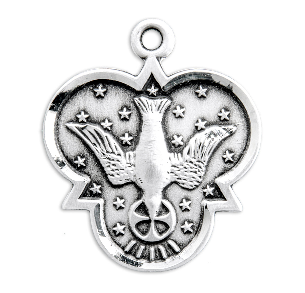 Holy Spirit Sterling Silver Trinity Symbol Medal Pendant with Chain