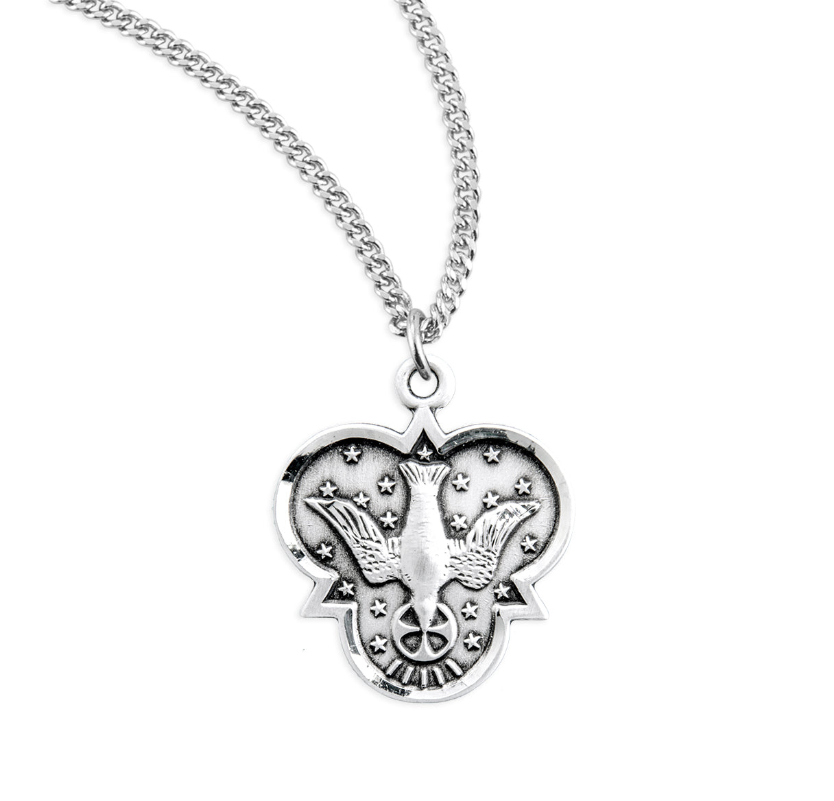 Holy Spirit Sterling Silver Trinity Symbol Medal Pendant with Chain