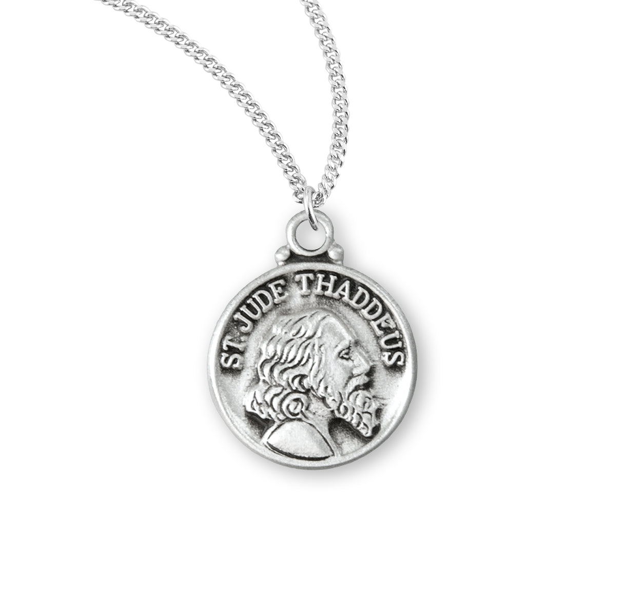 Saint Jude Sterling Silver Bust Medal Pendant with Chain