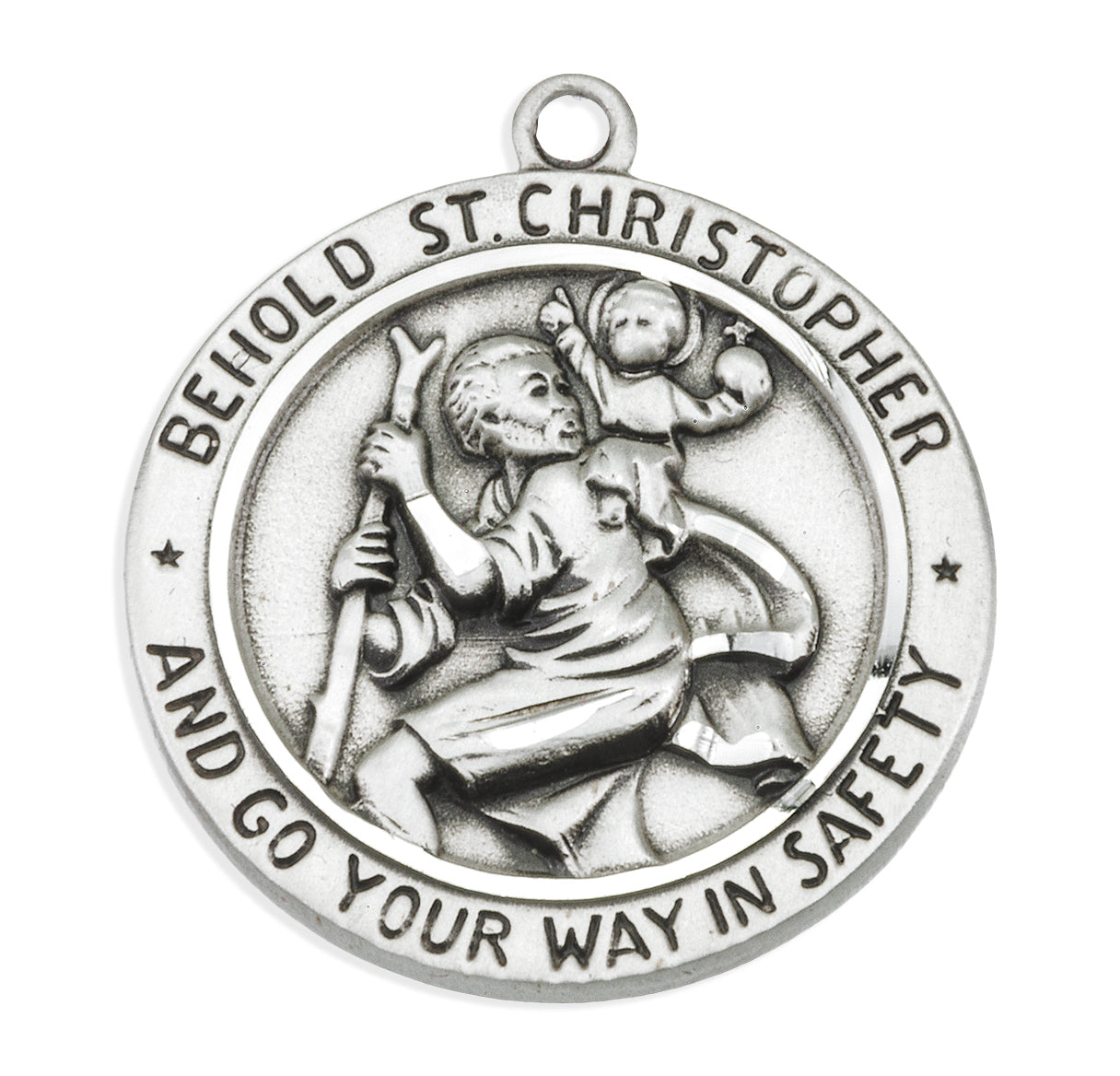 Saint Christopher Protect Us Round Sterling Silver Medal Pendant with Chain