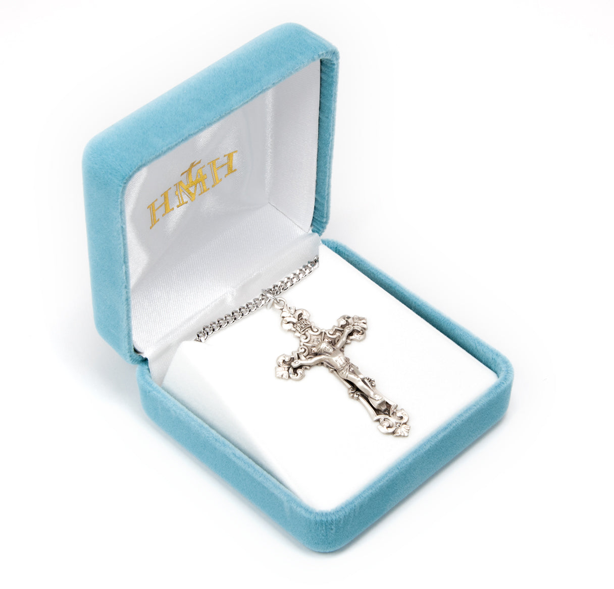 Sterling Silver Filigree Scroll Relief Design Crucifix