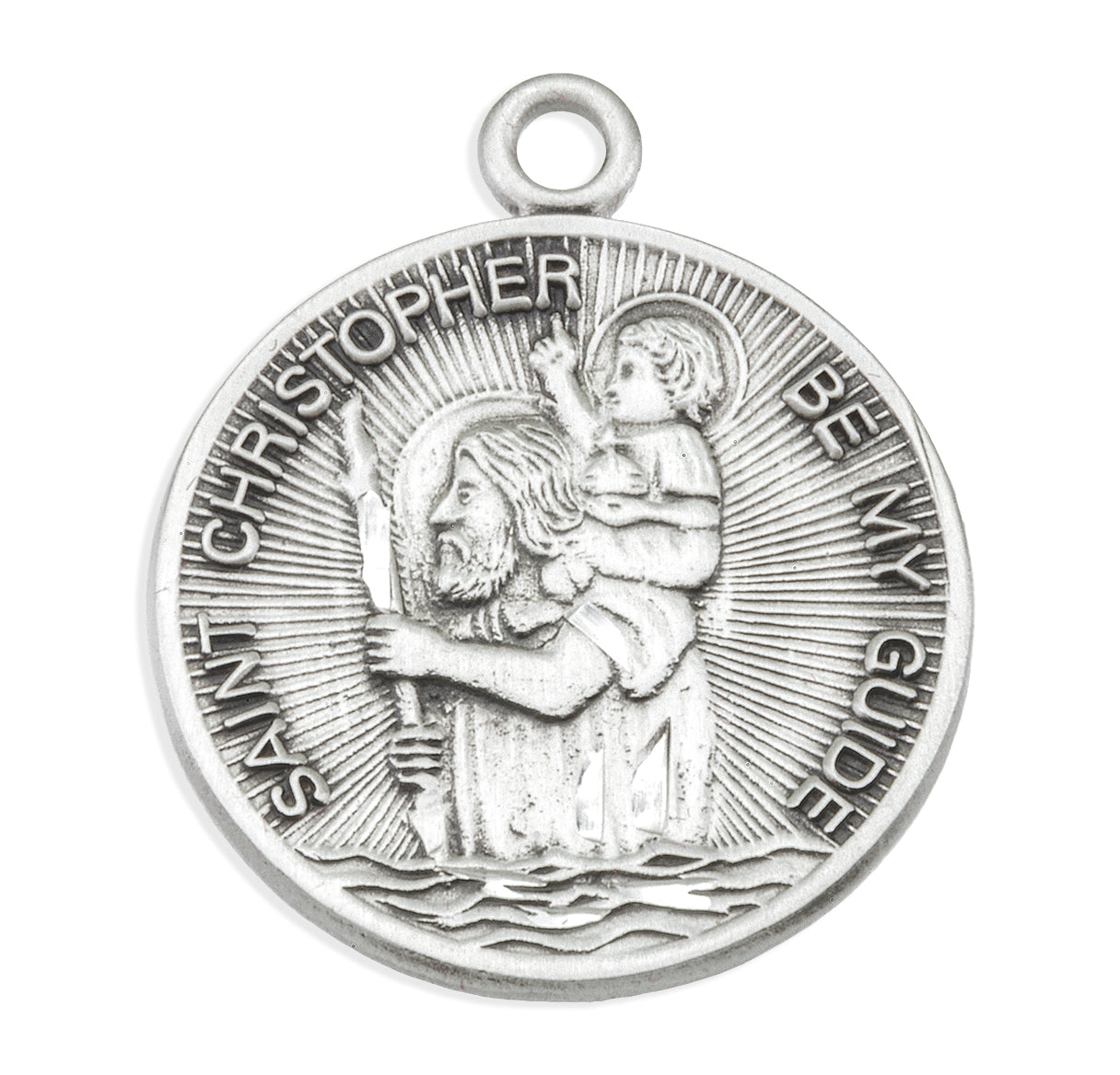 Saint Christopher Protect Us Round Sterling Silver Medal Pendant with Chain