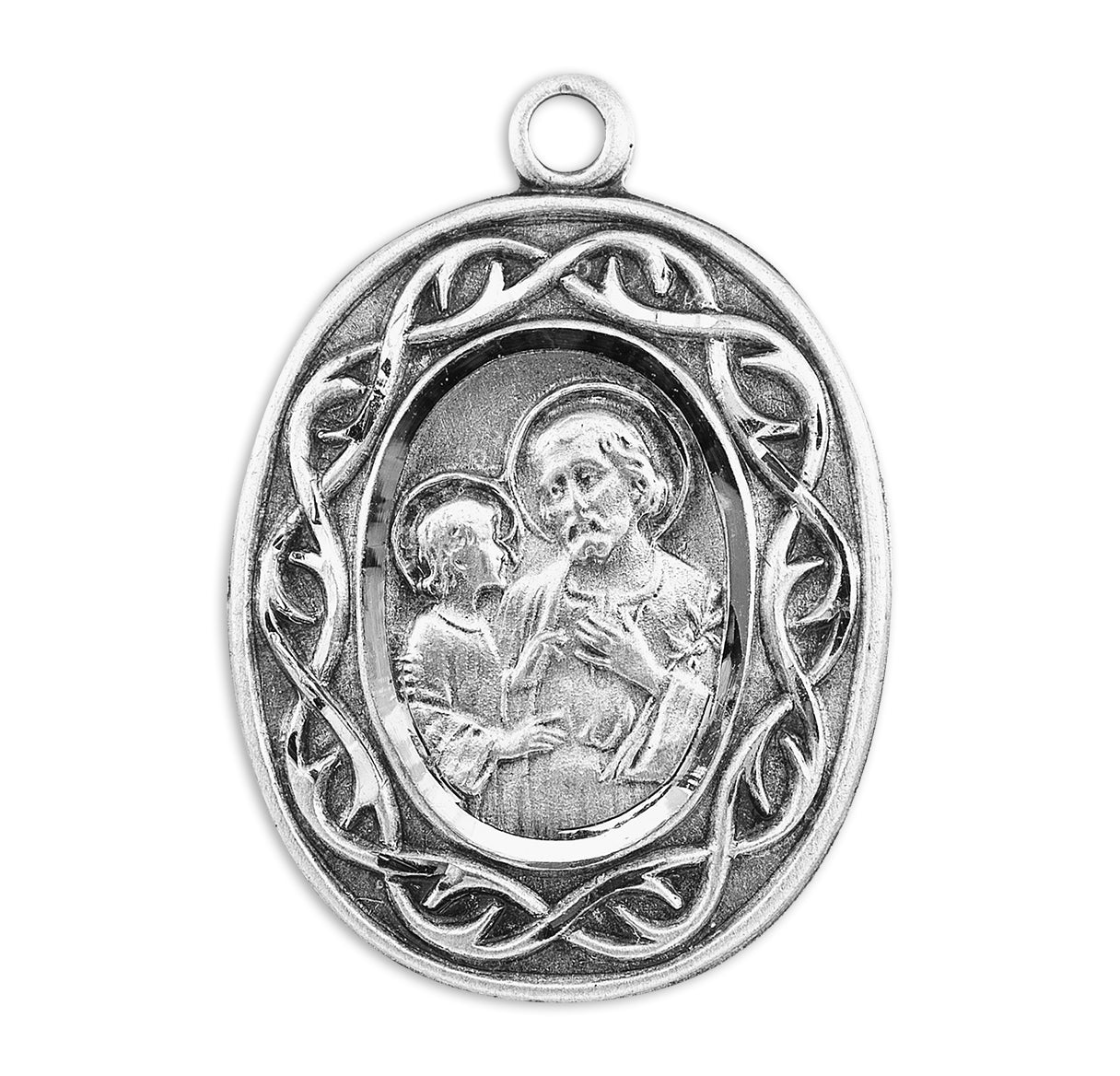 Saint Joseph "Crown of Thorns" Oval Medal Pendant with Chain