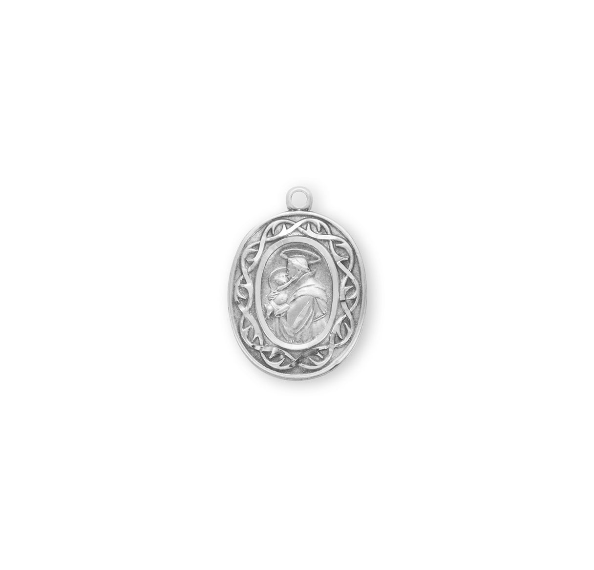 Saint Anthony Oval Sterling Silver "Crown of Thorns" Medal Pendant with Chain