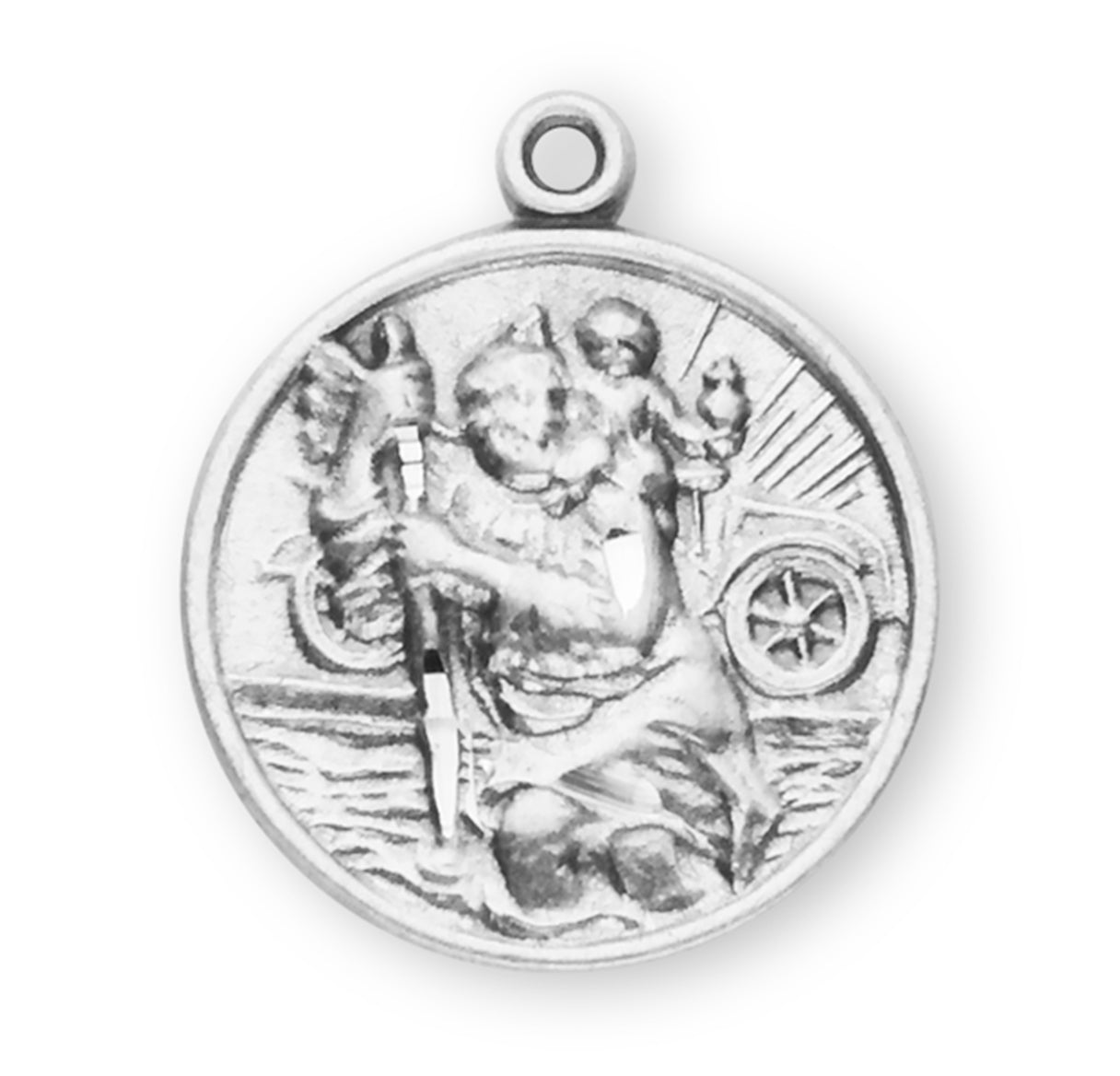 Saint Christopher Protect Us Round Sterling Silver Medal Pendant with Chain