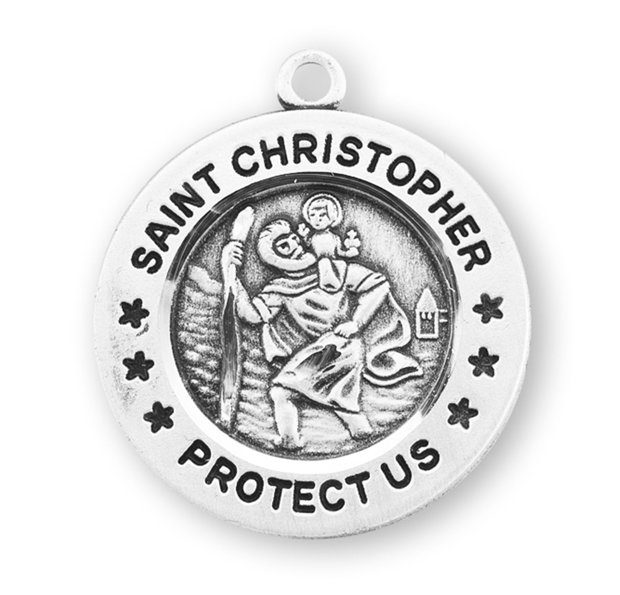 Saint Christopher Protect Us Round Sterling Silver Medal Pendant with Chain