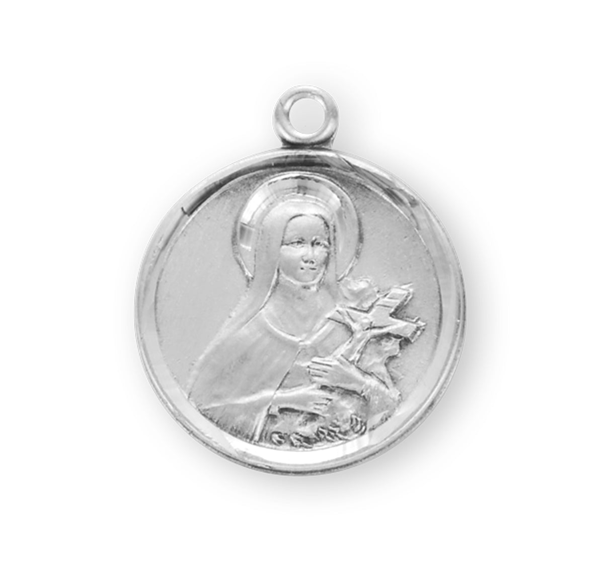 Saint Therese of Lisieux Round Sterling Silver Medal Pendant with Chain