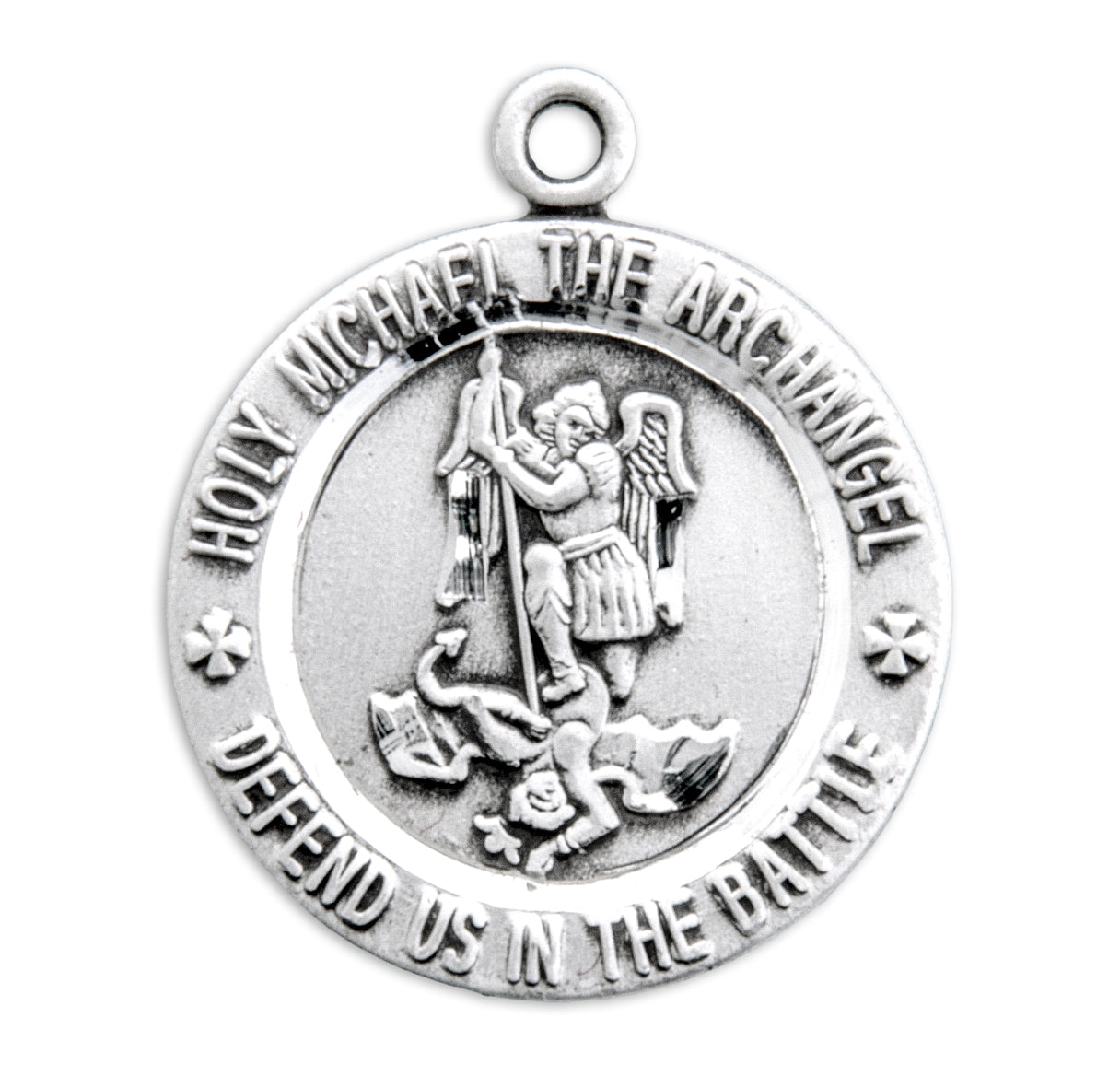 Saint Michael the Archangel Slaying Demon Sterling Silver Medal Pendant with Chain