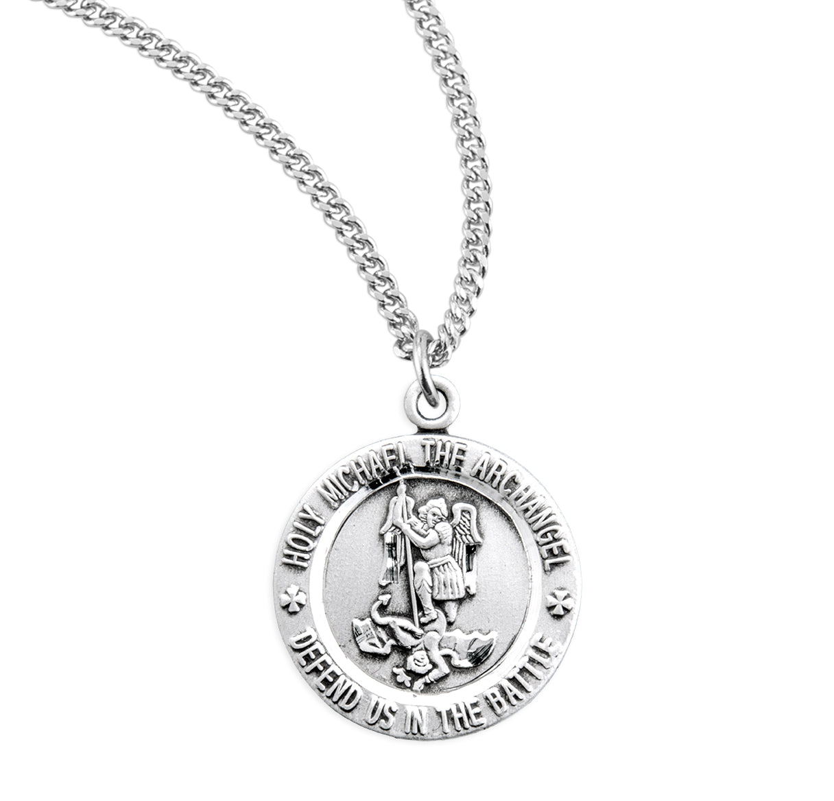 Saint Michael the Archangel Slaying Demon Sterling Silver Medal Pendant with Chain