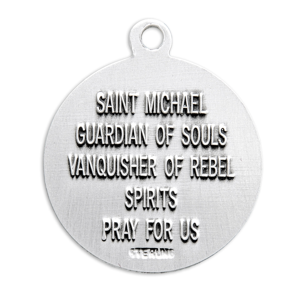 Saint Michael the Archangel Slaying Demon Round Sterling Silver Medal Pendant with Chain
